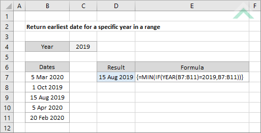 Return earliest date for a specific year in a range