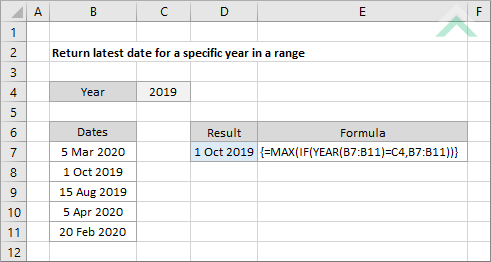 Return latest date for a specific year in a range