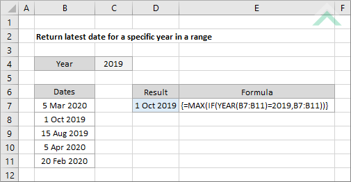 Return latest date for a specific year in a range