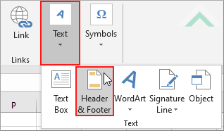 Select the Text group and click on Header & Footer