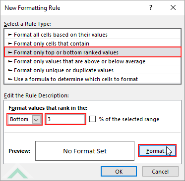 Select options to highlight bottom 3 number